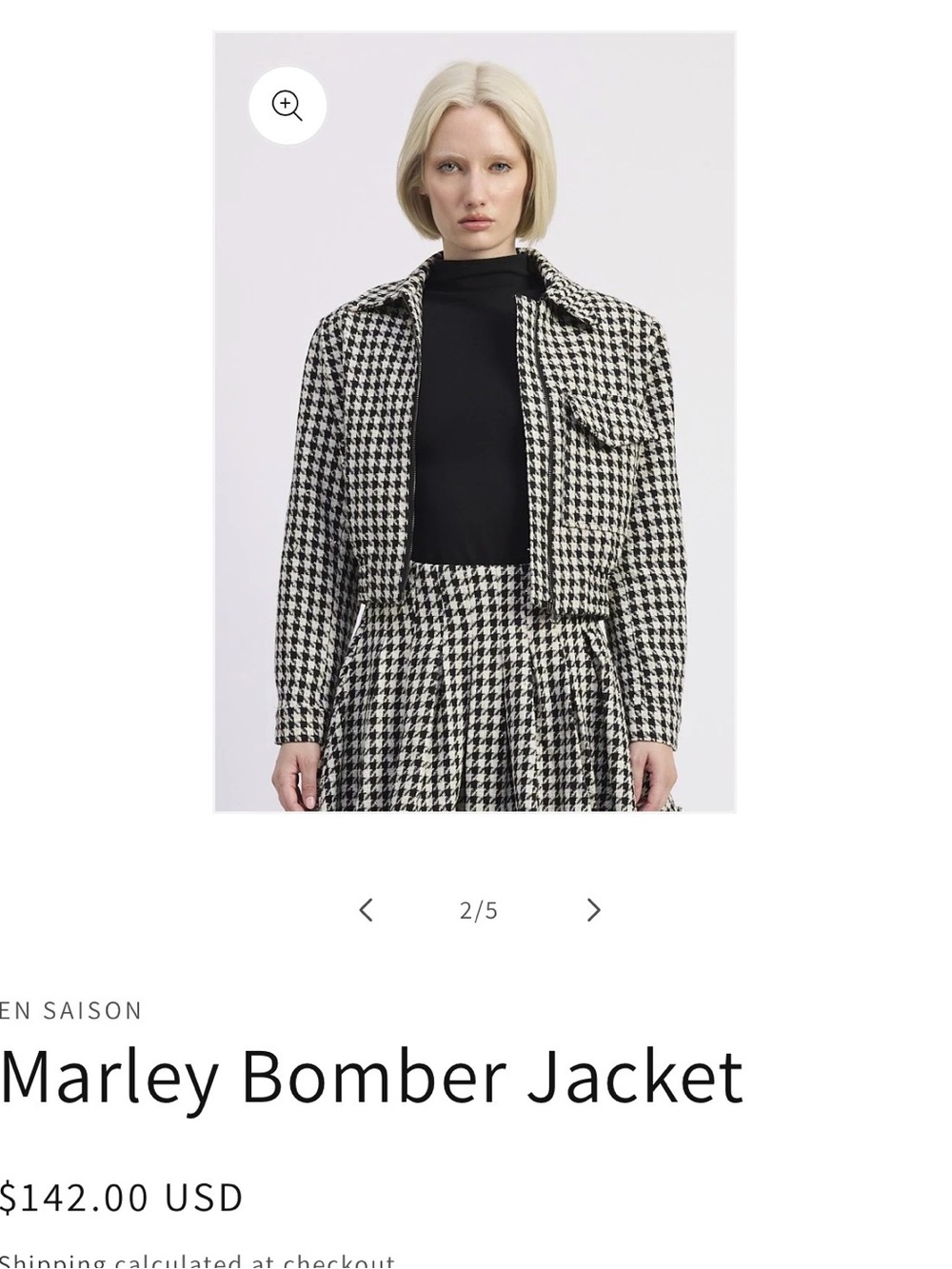 En Saison Houndstooth Bomber Jacket - Black & White